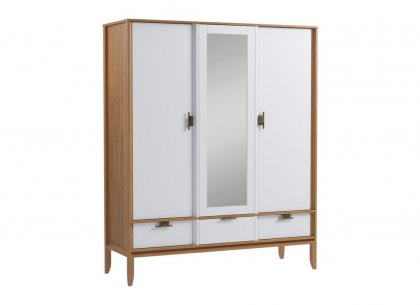 Шкаф 3х дверный Бридж с зеркалом (браун / белый лак) 92033SP