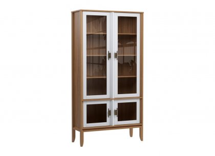 Шкаф для посуды Бридж широкий с 4-мя стеклянными дверями (браун / белый лак) 92400