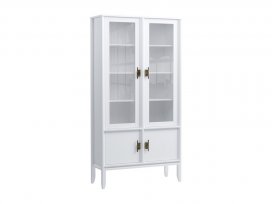 Шкаф для посуды Бридж широкий с 2-мя стеклянными дверями и 2-мя глухими дверями (белый лак) 91220
