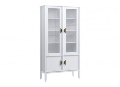 Шкаф для посуды Бридж широкий с 2-мя стеклянными дверями и 2-мя глухими дверями (белый лак) 91220