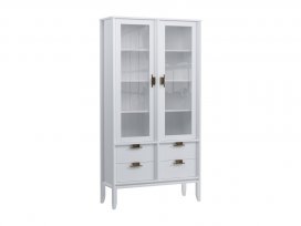 Шкаф для посуды Бридж широкий с 2-мя стеклянными дверями и 4-мя ящиками (белый лак) 91204