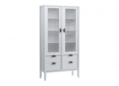 Шкаф для посуды Бридж широкий с 2-мя стеклянными дверями и 4-мя ящиками (белый лак) 91204