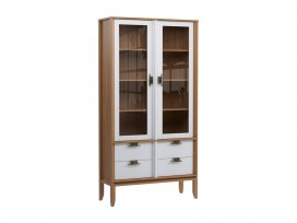 Шкаф для посуды Бридж широкий с 2-мя стеклянными дверями и 4-мя ящиками (браун / белый лак) 92204