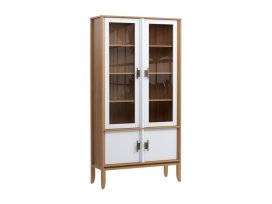 Шкаф для посуды Бридж широкий с 2-мя стеклянными дверями и 2-мя глухими дверями (браун / белый лак) 92220