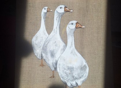 Картина Гуси на льняном холсте
