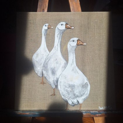 Картина Гуси на льняном холсте