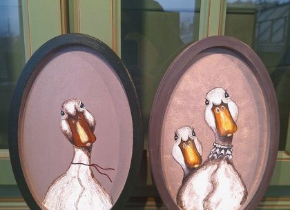 Картина Гуси овал 2