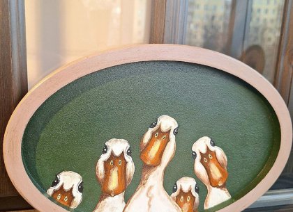 Картина Гуси овал