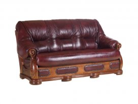 Диван тройной Классика (кожа бордо)
