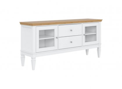 Тумба ТВ Ольса 22 (1600) стекло (белый лак + антик 24)