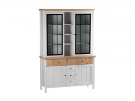 Буфет Сканди стеклянные и глухие двери (белый воск/антик)