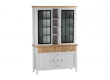 Буфет Сканди стеклянные и глухие двери (белый воск/антик)