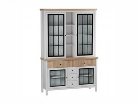 Буфет Сканди стеклянные двери (белый воск/антик)