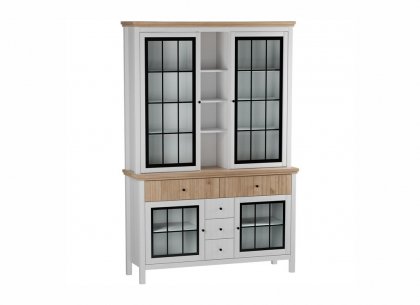 Буфет Сканди стеклянные двери (белый воск/антик)