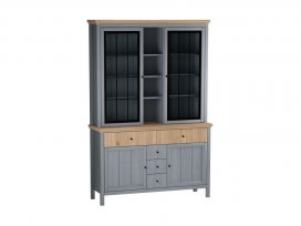 Буфет Сканди стеклянные и глухие двери (серый 7046/антик)