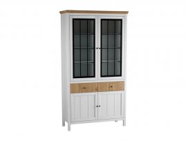 Шкаф для посуды Сканди 222СТЧ стеклянные и глухие двери (белый воск/антик)