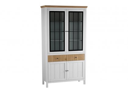 Шкаф для посуды Сканди 222СТЧ стеклянные и глухие двери (белый воск/антик)