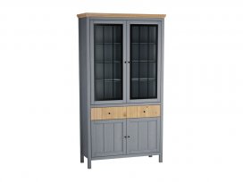 Шкаф для посуды Сканди 222СТЧ стеклянные и глухие двери (серый 7046/антик)