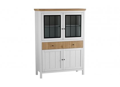 Тумба Сканди 222СТЧ стеклянные и глухие двери (белый воск/антик)