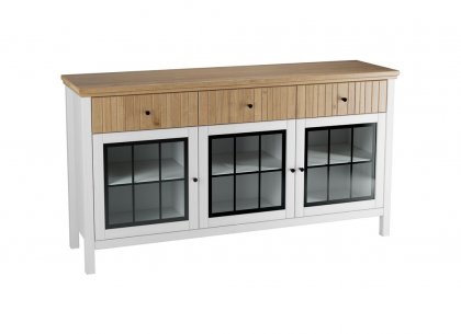 Тумба Сканди 33СТЧ стеклянные двери (белый воск/антик)