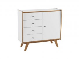 Тумба Винтаж 1 дверь 4 ящика (белый лак/браун) 32014