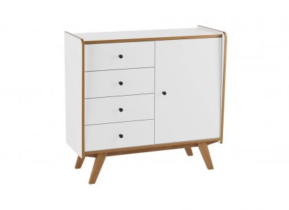 Тумба Винтаж 1 дверь 4 ящика (белый лак/браун) 32014